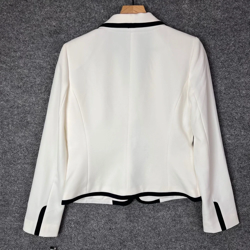 NEW Tahari Blazer Womens 6 White Contrast Trim Shawl Collar Career Jacket - Picture 2 of 12